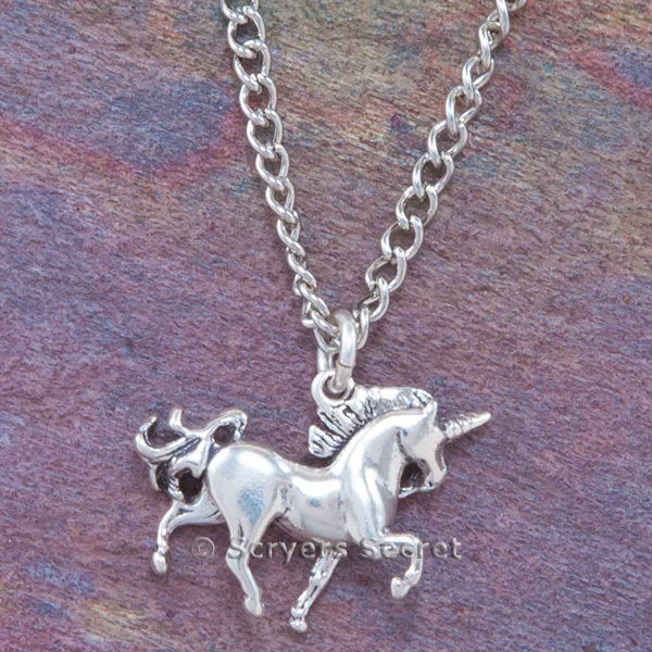 925 sterling silver MYTHICAL UNICORN 3D Charm Magical Pendant chain Necklace