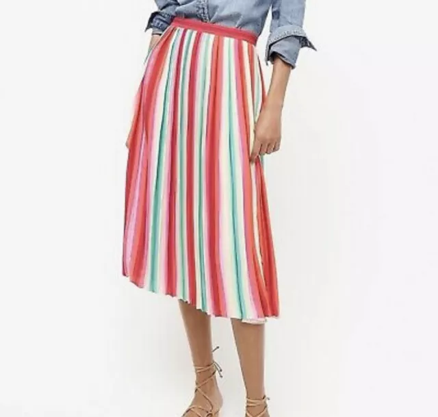 J Crew Women's Sunburst Pleated Skirt Size 2 Watermelon Stripe Style# AK116