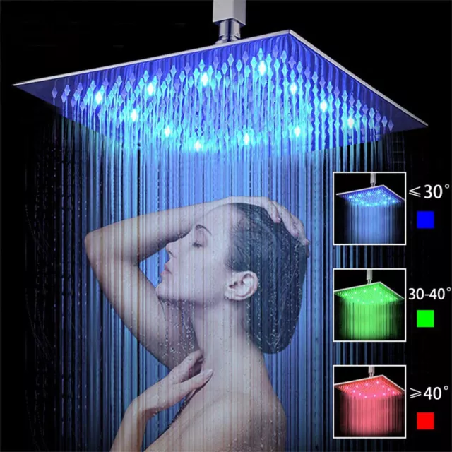 LED 40 cm Pioggia Soffione doccia bagno acciaio inox quadrato Ultra Sottile