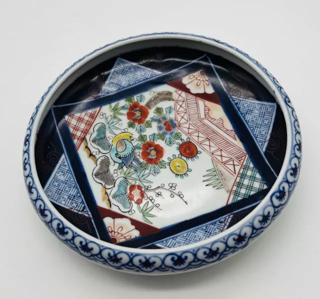 Japanese Shallow Bowl Vintage Meiji Taisho Era Imari Bird Multicolor