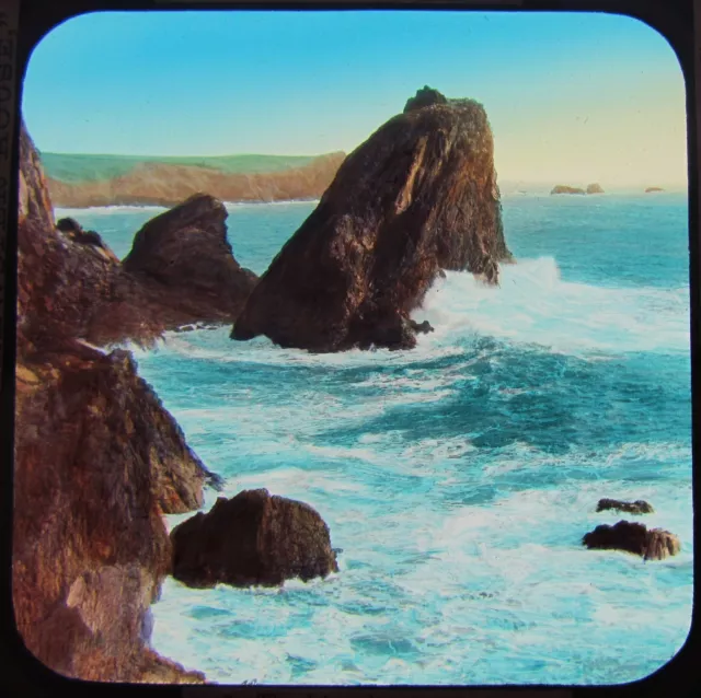 JV HAND COLOURED Glass Magic Lantern Slide THE LIZARD C1890 CORNWALL PHOTO