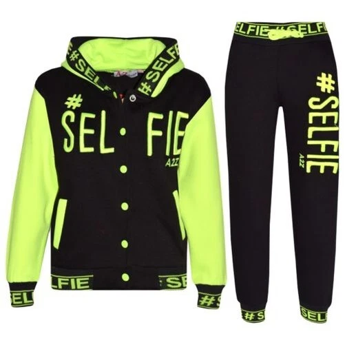 Bambine Ragazzi Tuta di Design # Selfie Ricamato Jogging Top Tuta Fondo