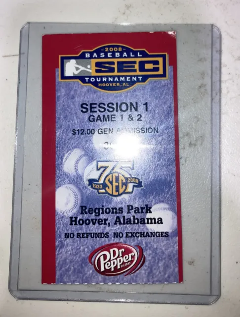 2008 SEC Baseball Tournament Ticket Stub. Session 1.