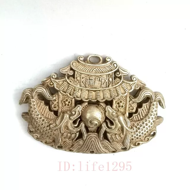 Collection Old Chinese Tibet Silver Carving Dragon Amulet Pendant Decoration