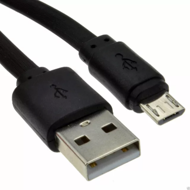 1.8 M Plat USB Vers Micro B Type 24AWG Rapide Charge Câble Fil Noir 6ft Noir