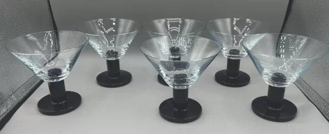 Set Of 6 Crate Barrel Viva Black Stem Martini Cocktail Glass Barware