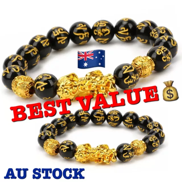 Feng Shui Black Obsidian Bracelet PiXiu Attract Wealth Good Luck Jewellery Gift