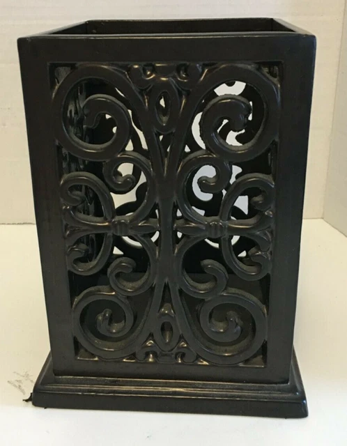 Cast Iron Dark Brown Enameled Candle Holder Or Kitchen Utensil Holder 7”T Heavy