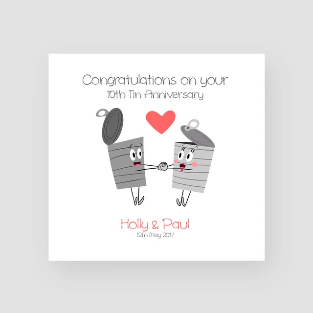 PERSONALISED HANDMADE 10TH Tin Wedding Anniversary Card Husband Wife ...