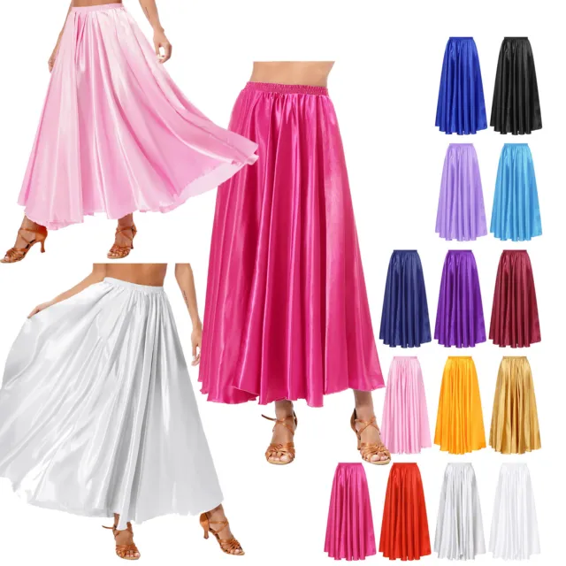 Womens Wide Hemline Party Dance Skirts Ruffle Maxi Circle Costume Slip Practice