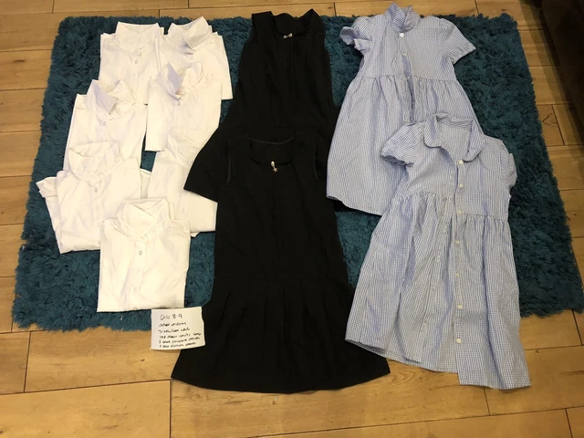 Girls age 8-9 years school uniforms bundle white shirts Black pinafore dresses