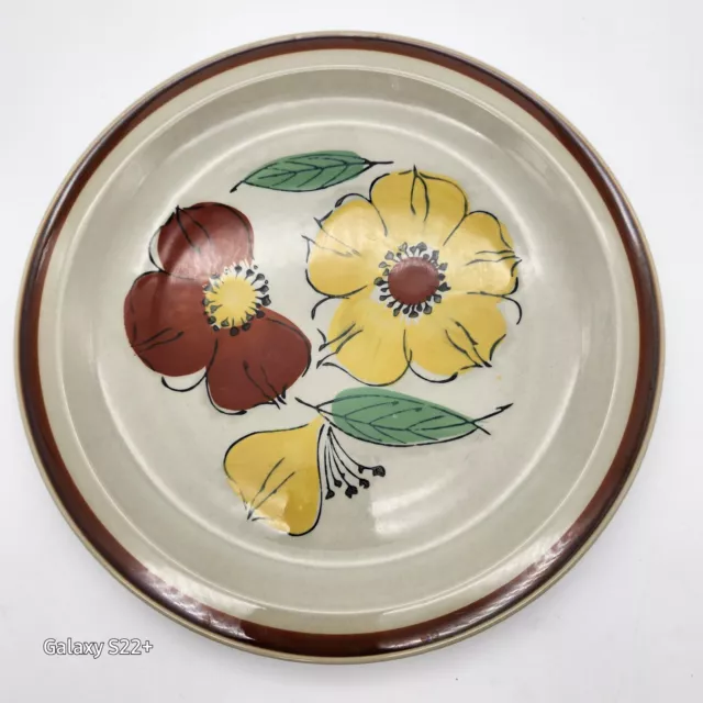 Vintage Topaz Stoneware  Hand Painted 12" Rust Yellow Floral Platter Japan