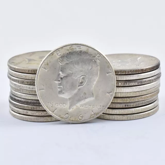 1964 Kennedy Half Dollar $10 Face 90% Silver Roll 20 Coin Bulk Lot Collection