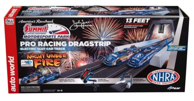 HO Summit Motorsports Park Night Under Fire Drag Slot Car 13' Racing Set (D)