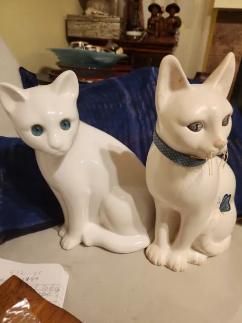 Two White Cats Figurine Apx.11" Tall