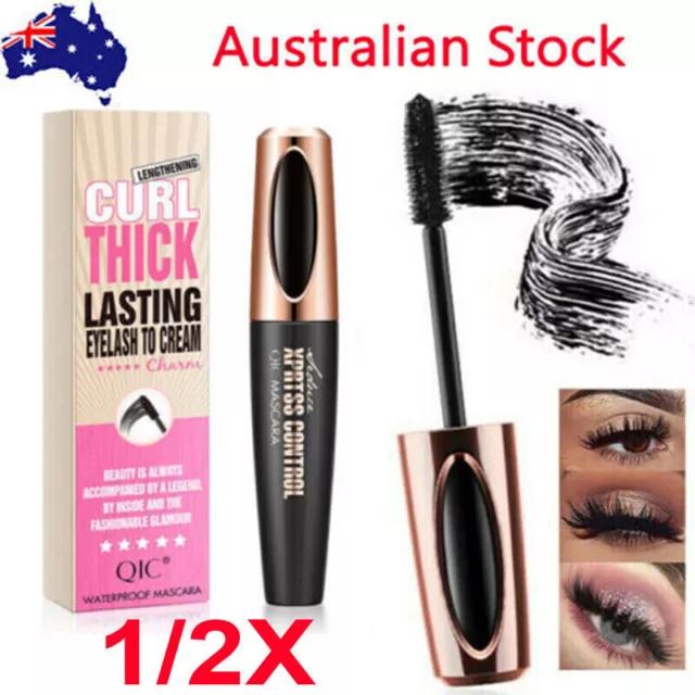 Black 4D Silk Fiber Eyelash Mascara Extension Makeup Waterproof Kits Eye Lashes