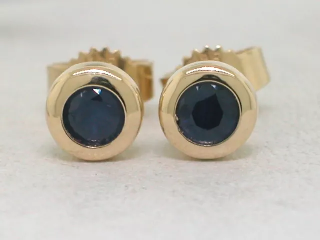 Paar Saphir Ohrstecker 585 Gelbgold 14Kt Gold Ohrringe blaue natürliche Saphire