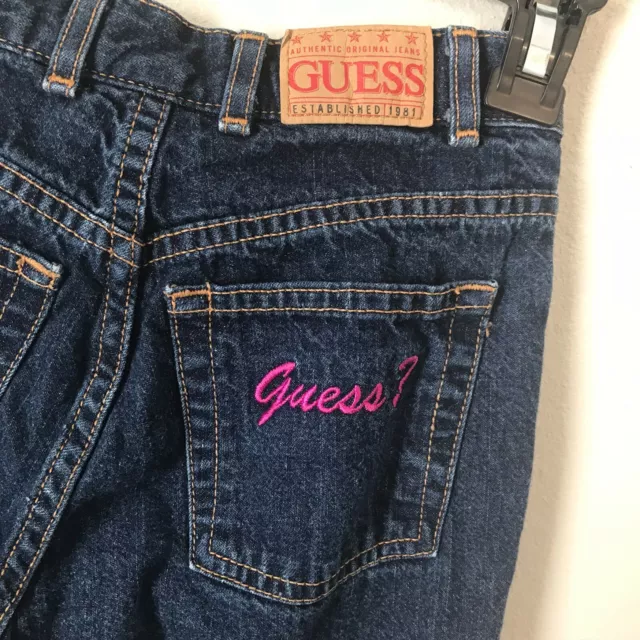 Vintage GUESS Little Girl's Pink Stitching Dark Wash Straight Leg Jeans Size 10