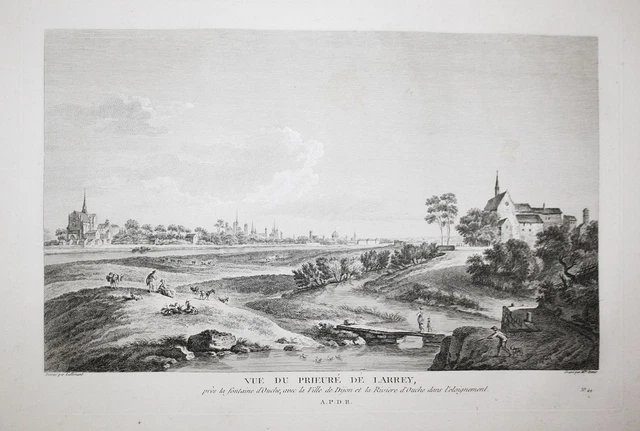 Dijon Larrey Fontaine D' Ouche Grabado Estampe Vue Grabado 1780