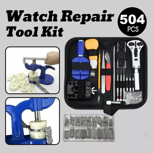 504pcs Watch Repair Tool Kit Back Case Opener Remover Spring Pin Bars Watchmaker