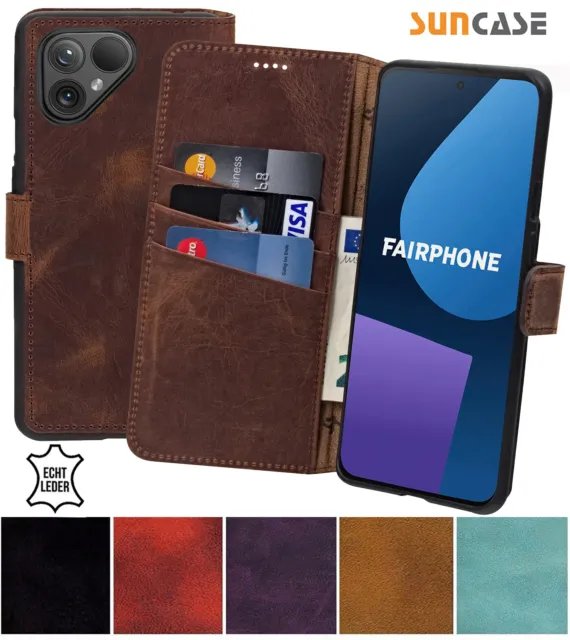 Suncase® Hülle Leder Book Handy Tasche Klapp Cover Case Etui für Fairphone 5
