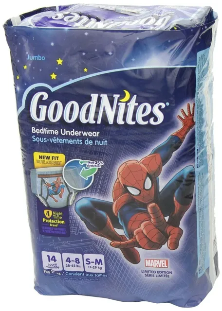 GoodNites Bedtime Underwear Marvel Superhero Design Jumbo Pack Small/Medium 14Ct