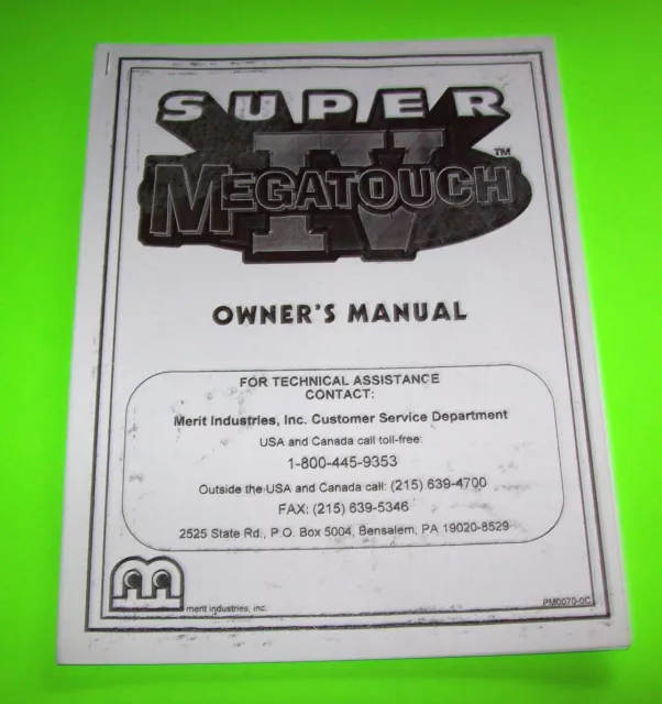 Super Megatouch Iv  1996 Original Video Arcade Game Service Manual