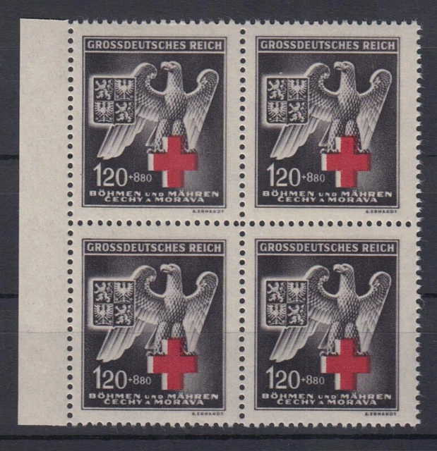 Böhmen + Mähren 132 Seitenrand links 4er Block Rotes Kreuz 120 H + 880 H **