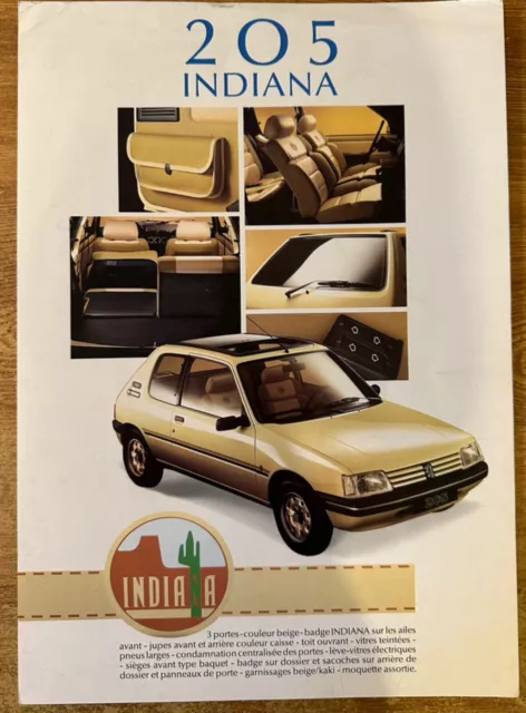 Catalogue prospectus brochure Peugeot 205 INDIANA 1992