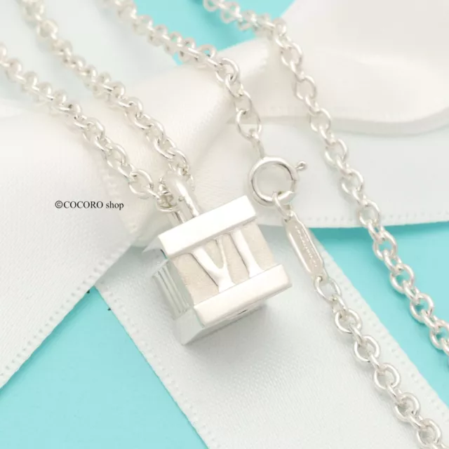 Tiffany & Co. Atlas Cube Lock Padlock Necklace Pendant 20" Silver 925 w/Pouch