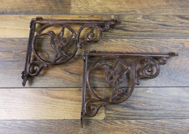 Set of 2 Vintage Look 6 1/2" x 9" Cast Iron Hummingbird Design Shelf Brackets