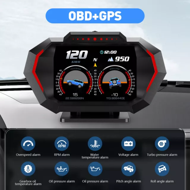 Auto HUD Head-Up Display OBD2 GPS Tachometer Anzeige Alarm Umgebungs Licht KFZ