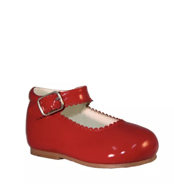 Scarpe Ragazze Stile Spagnolo Mary Jane Patent Rosso Lucido Nuove Designer Uk 3