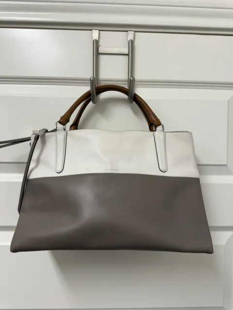 COACH Borough Bag Leather Satchel Crossbody Tan White/Warm Grey Retro Colorblock
