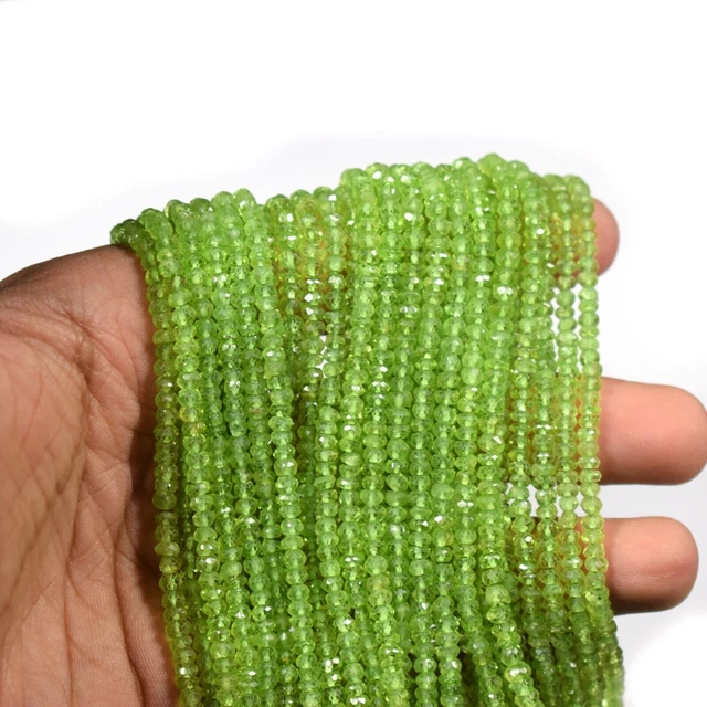 AAA++ Naturel Vert Péridot 3-4mm Gemstone Facettes Rondelles Perles 12.5"...