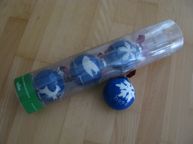 Palmers Christbaumkugeln 4 Stück blau 8,5 cm Ø Hope & Love & Peace & Joy 4erPack