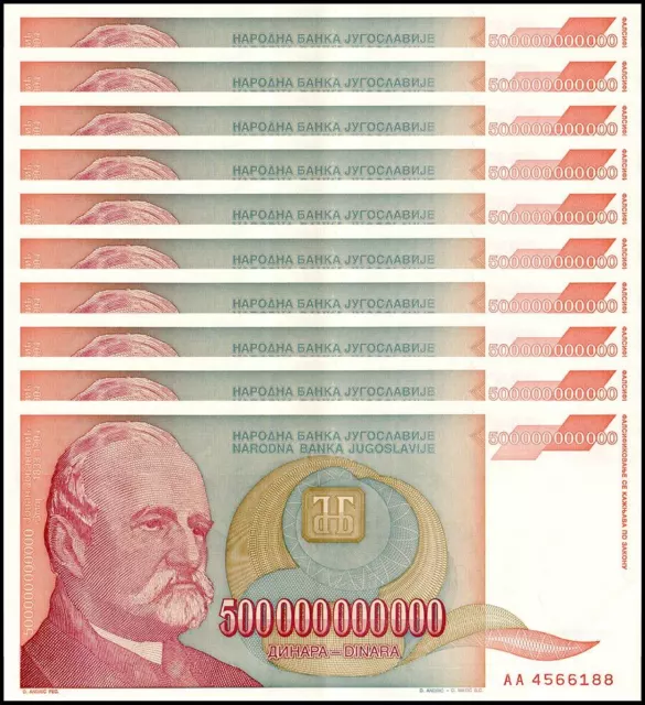 Yugoslavia 500 Milijardi (Billion) Dinara, 1993, P-137, Used X 10 PCS