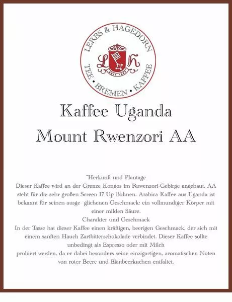 Café Ouganda Mount Rwenzori Aa - 1 KG - Toute Bohne