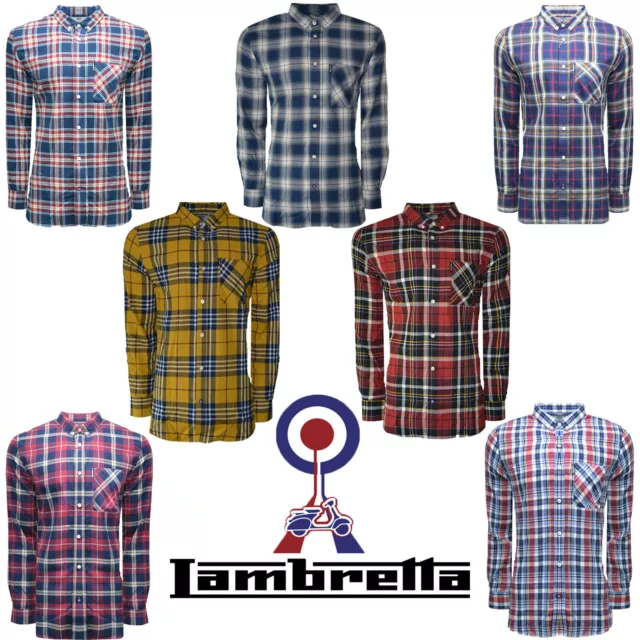 Lambretta Mens Checked Shirts MOD Pocket Collar T-Shirt Lightweight Soft UKS-3XL