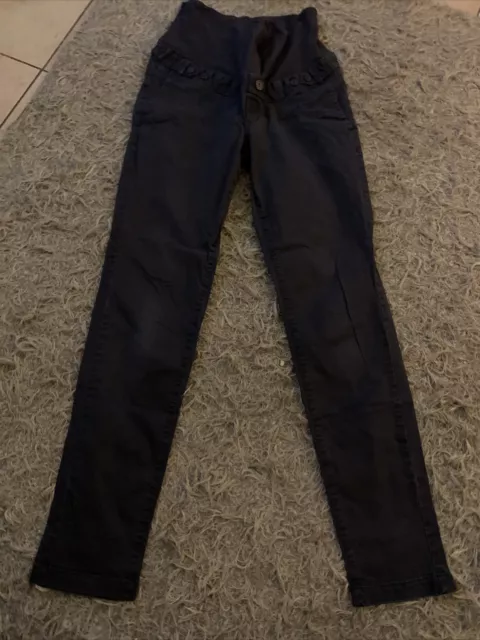 H&M Mama Maternity Navy Blue Chino Cotton Trousers Size 8 Over Bump
