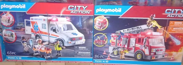 Playmobil 2er Set USA Krankenwagen 71232/Feuerwehr 71233 brandneu verpackt Schnäppchen