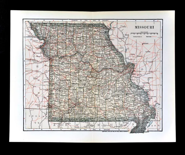1903 Dodd Mead Map Missouri St. Louis Kansas City Jefferson Columbia Springfied