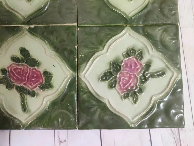 4 Pcs. Vintage Majolica Decorative Floral Art Nouveau Architecture Tiles, Japan 2