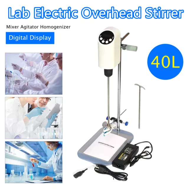 40L Lab Mixer Overhead Stirrer Top-Mounted Electric Agitator LCD Digital Display