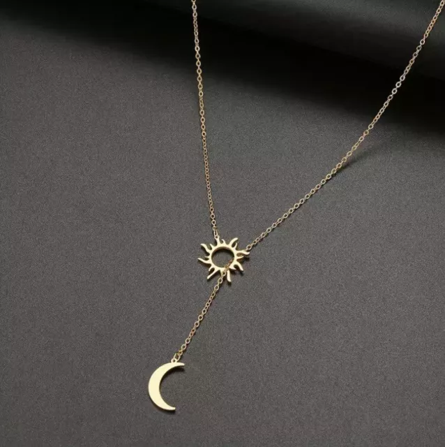 Madewell Gold Crescent Moon Sun Stainless Steele Necklace Women’s Jewelry NEW