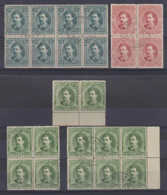 COSTA RICA 1889 SOTO Sc 26 & 28-29 BLOCKS OF 8, OF 6, OF 4, PAIR+ "CARTAGO" Cds