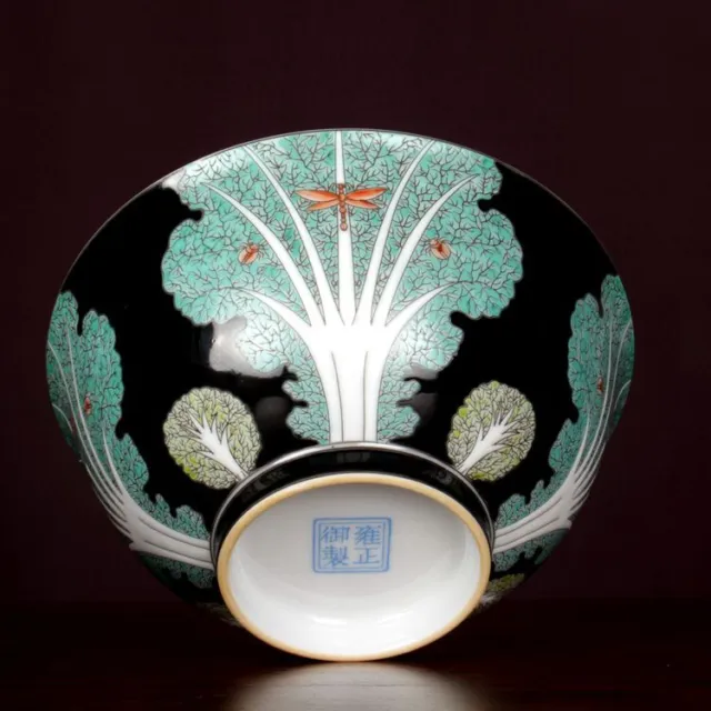 5.9" Collect China Famille Rose Porcelain Hand Painting Chinese Cabbage Bowl 3