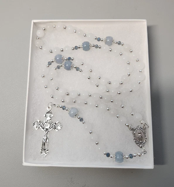 Large one of a kind Hand Crafted Rosary Made With Natural White Jade and...