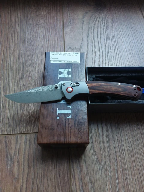 Benchmade Custom Mini Crooked River Damasteel Wood NEW