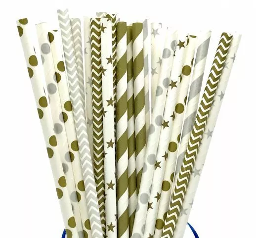 25/50/75/100 Retro Paper Drinking Straws Vintage Stripe Party Wedding Birthday